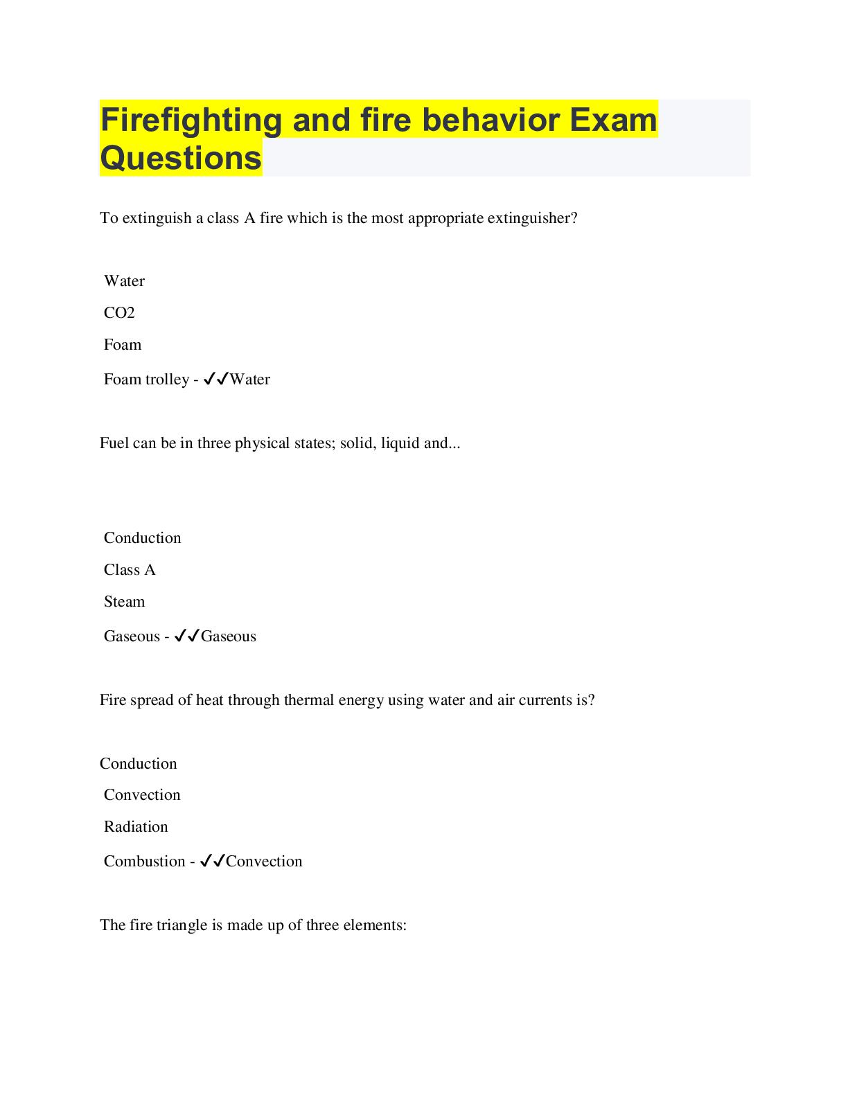 Preview image of Firefighting and fire behavior Exam Questions with COMPLETE SOLUTION document